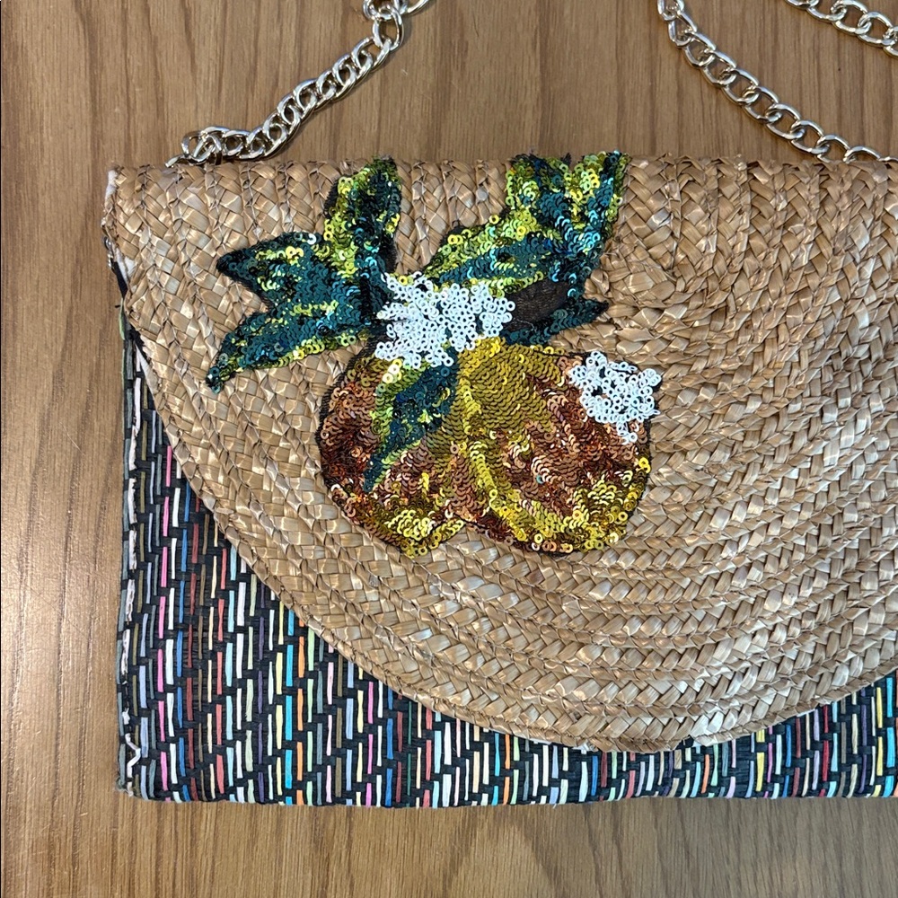 Betsey Johnson Sequin Straw Envelope Crossbody Clutch - Picture 2 of 9